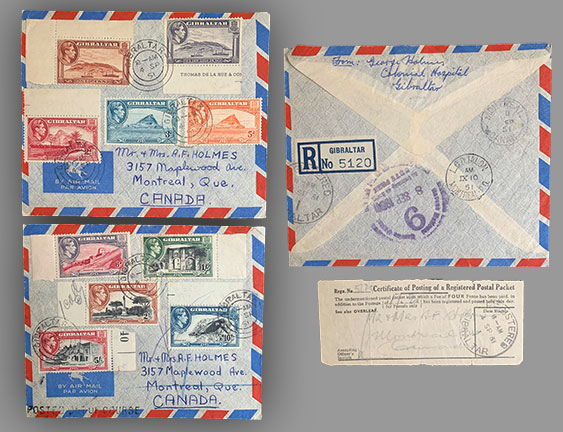 1951 Gibraltar - Canada Registered Letters