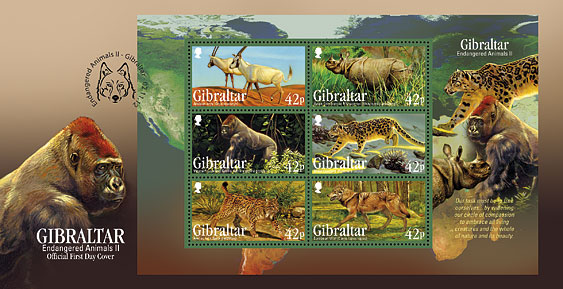 Endangered Animals II FDC Miniature Sheet | Stamps | 2012 | Gibraltar  Philatelic Bureau
