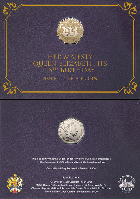 20% HM QE II 95th Coloured coin card